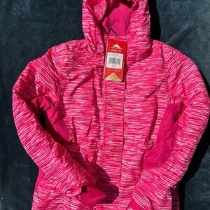 High Sierra girls 10/12 Pink Striped Hooded coat lined with polar fleece